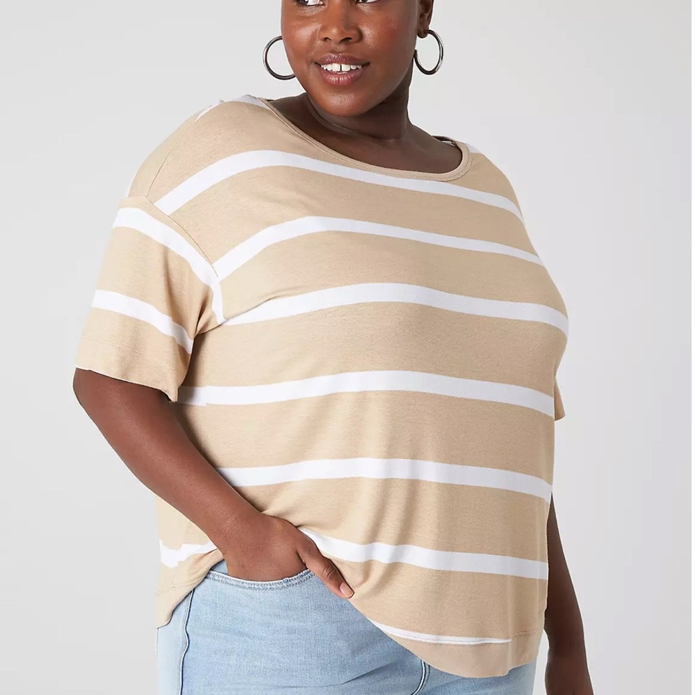 Lane Bryant Beige and White Striped Tee